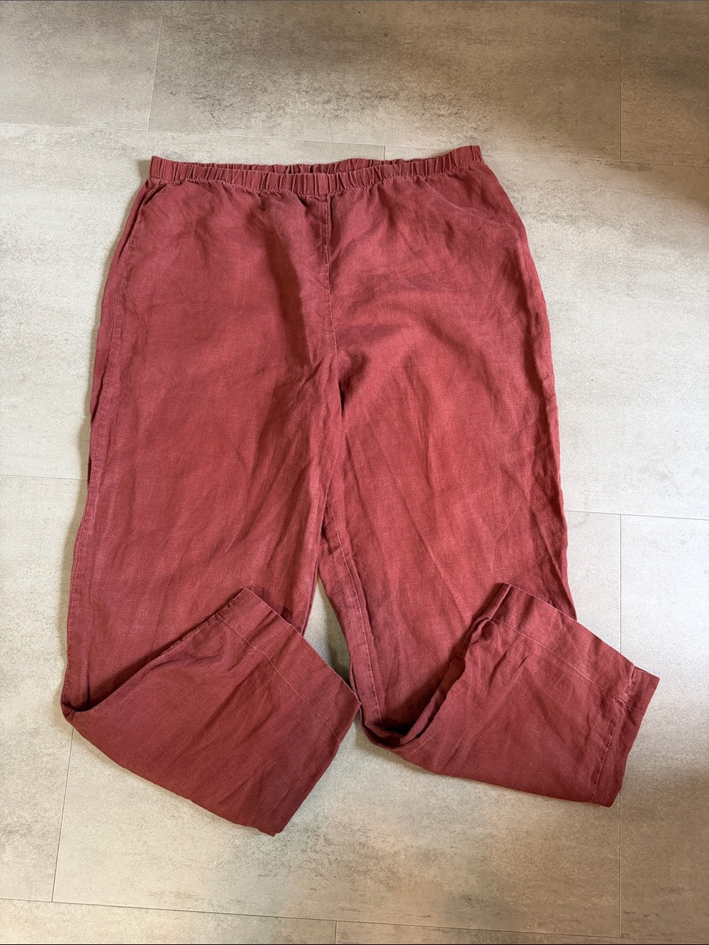 Marc Ware Women's Cropped 100% Linen Pants in Rust Red Size Large